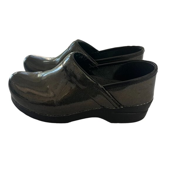 Dansko Clogs Womens 8.5 - 9 Metallic Black Gray Leather Slip On Nurse Shoes EU39 - Picture 3 of 10